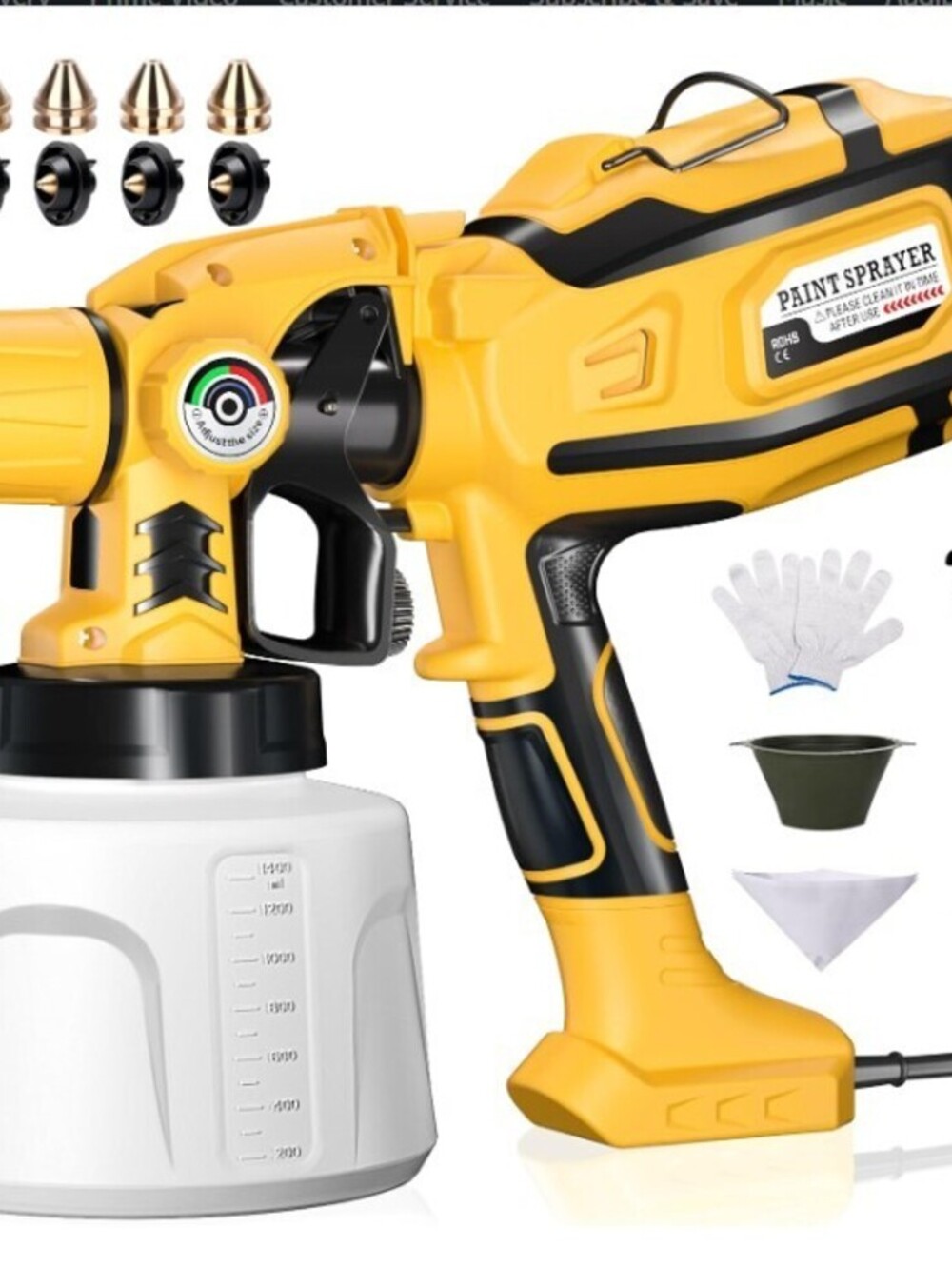 Paint Sprayer,-1200W HVLP Spray Paint Gun with 5 Nozzles & 3 Spray Patterns